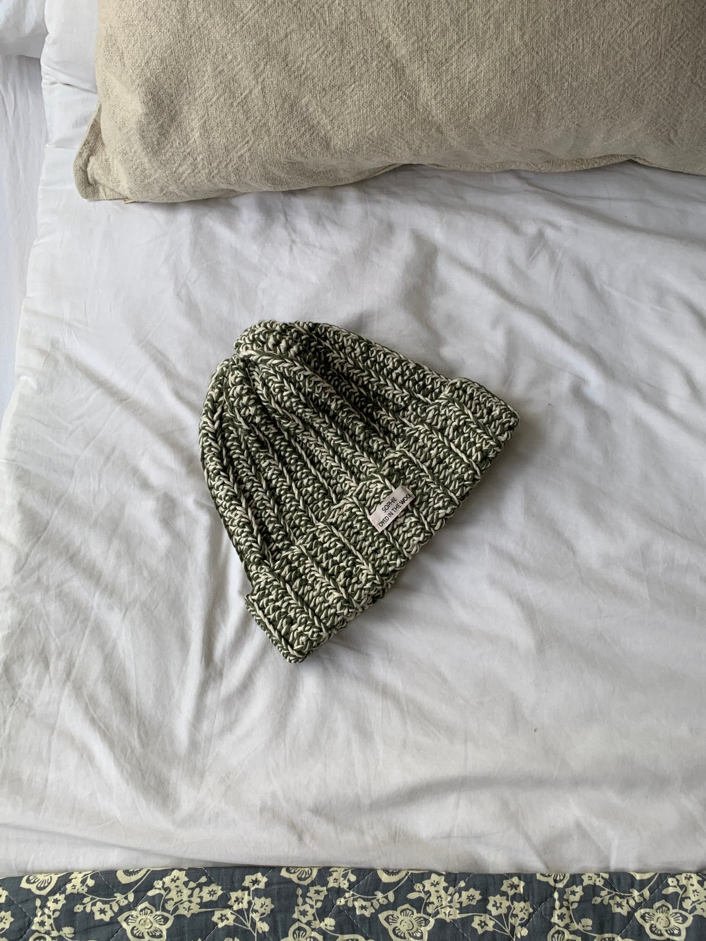 dark green + white beanie