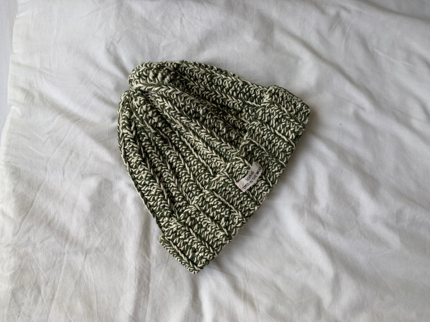 dark green + white beanie