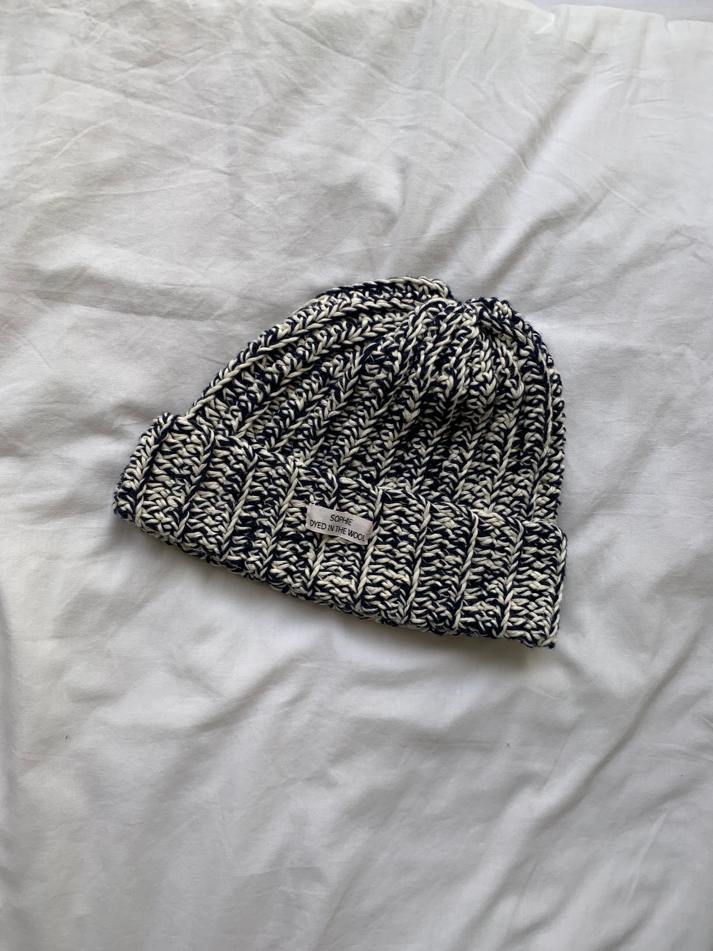 dark blue + white beanie